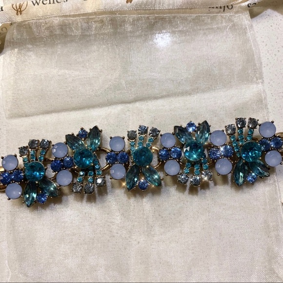 Blue Crystal Wide Statement Bracelet Cuff - Picture 4 of 7